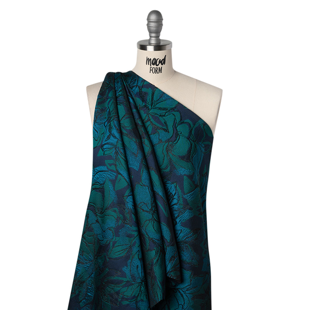 Metallic Polyester Brocade - Blue, Dark Turquoise and Black Floral - Designer Deadstock - Joann Fabrics