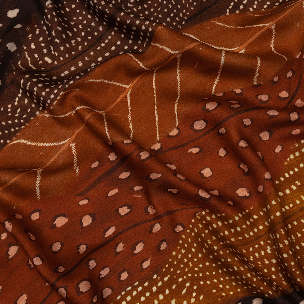 Rayon Challis - Brown and Orange Decorated Diagonal Stripes - Wind in Your Wings Print - Mood Exclusive Rockland Collection - Joann Fabrics