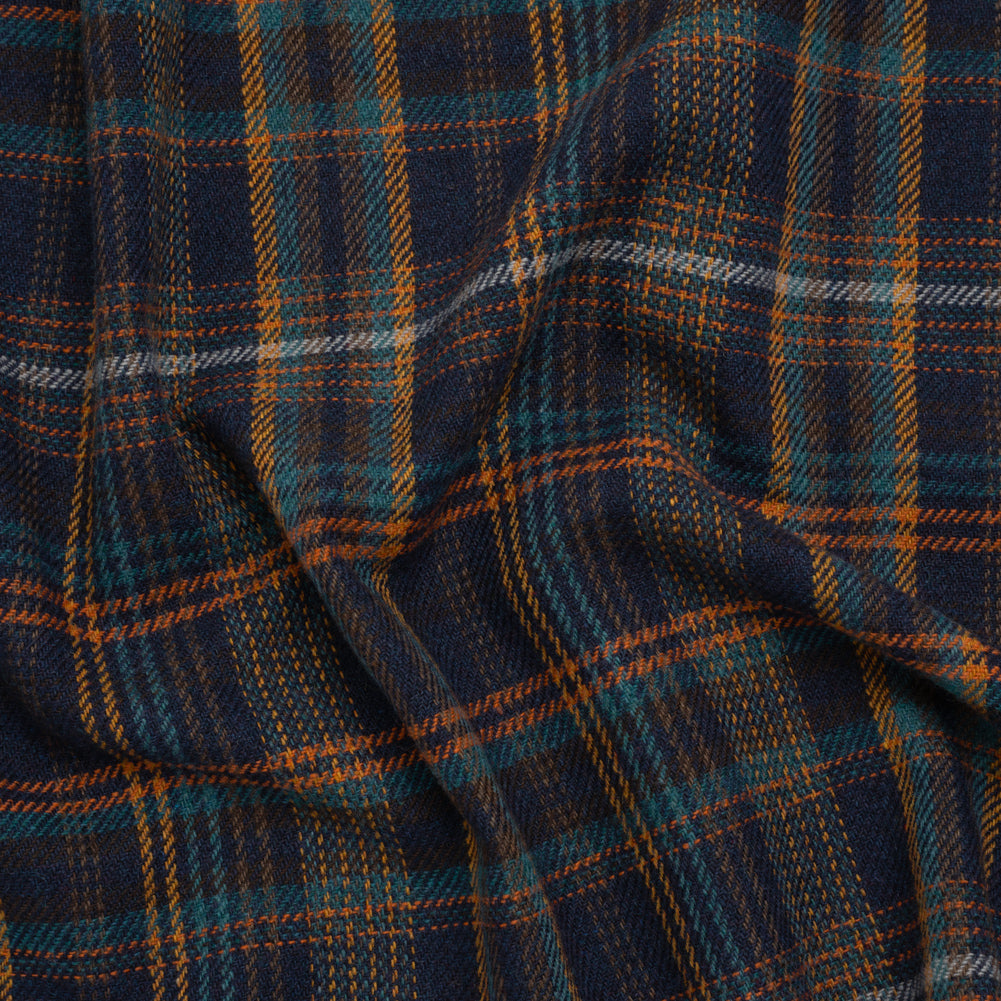 Wool Blend Tweedy Twill - Navy, Burnt Orange and Teal Blue Plaid - Joann Fabrics