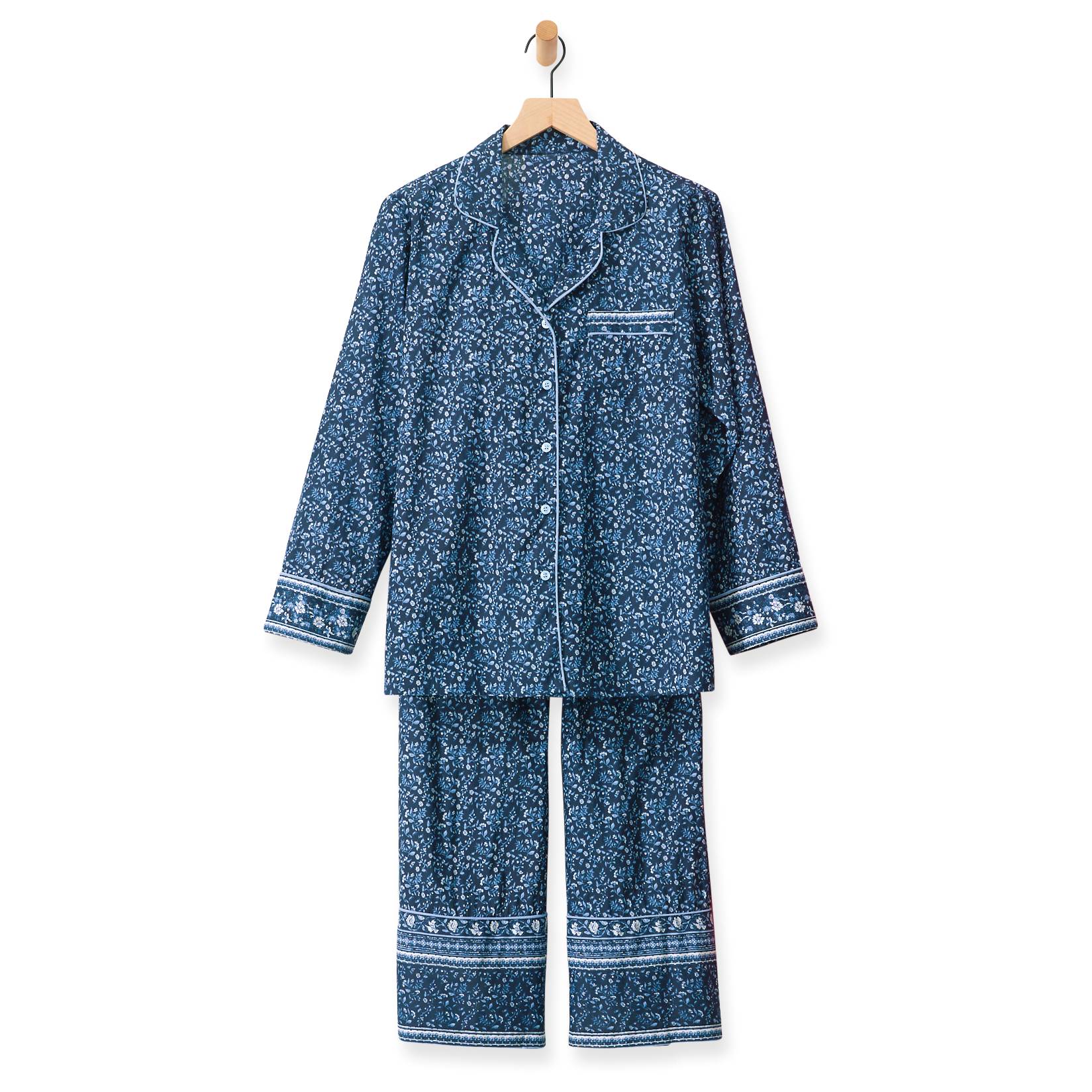 Floral Cotton Pajama Set, Button Front, Piping Trim - Northstyle Catalog