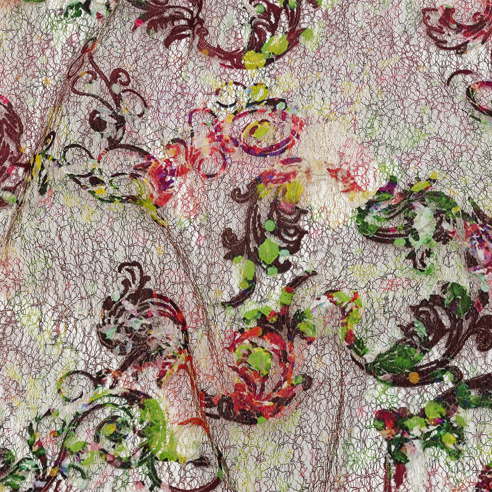 Green and Magenta Rose Garden Printed Metallic Webbing - Joann Fabrics