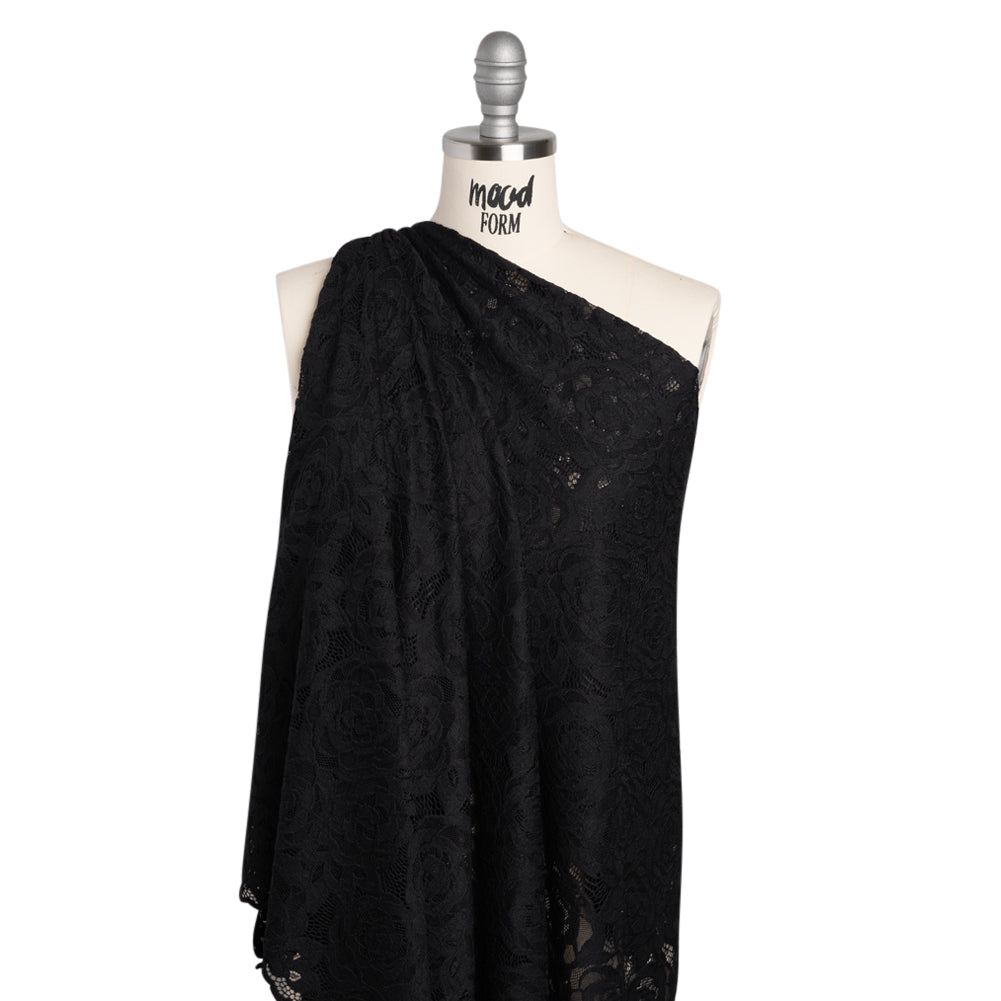 Stretch Re-Embroidered Lace with Finished Edges - Black All-Over Roses - Joann Fabrics