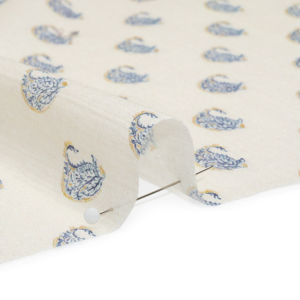 Crinkled Cotton Gauzy Woven Print - Cream and Blue Paisley - Mood Exclusive Bit of Bloom - Joann Fabrics
