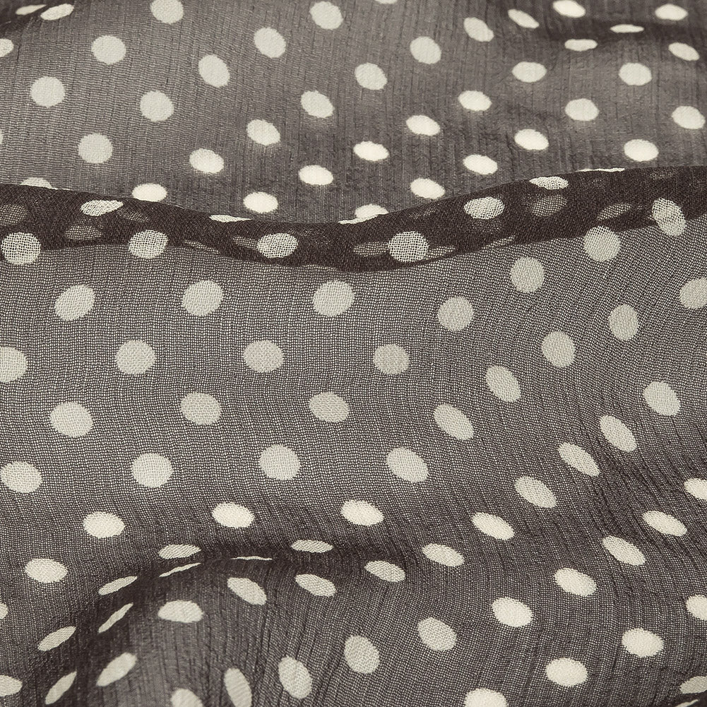Famous Australian Designer Charcoal and Cannoli Cream Polka Dotted Crinkled Silk Chiffon - Joann Fabrics