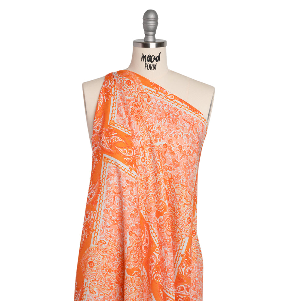 Rayon Challis Panel - Orange Paisley Floral - Sicilian Summer Print - Mood Exclusive Chariot Collection - Joann Fabrics