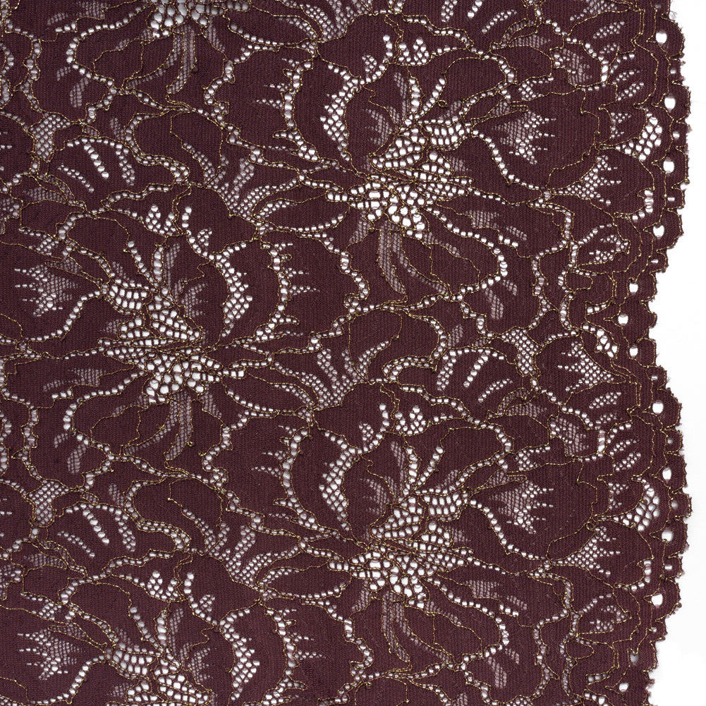 Stretch Metallic Corded Lace with Finished Edges - Deep Orchid Purple and Gold Bold Blooming Florals - Dania Collection - Joann Fabrics