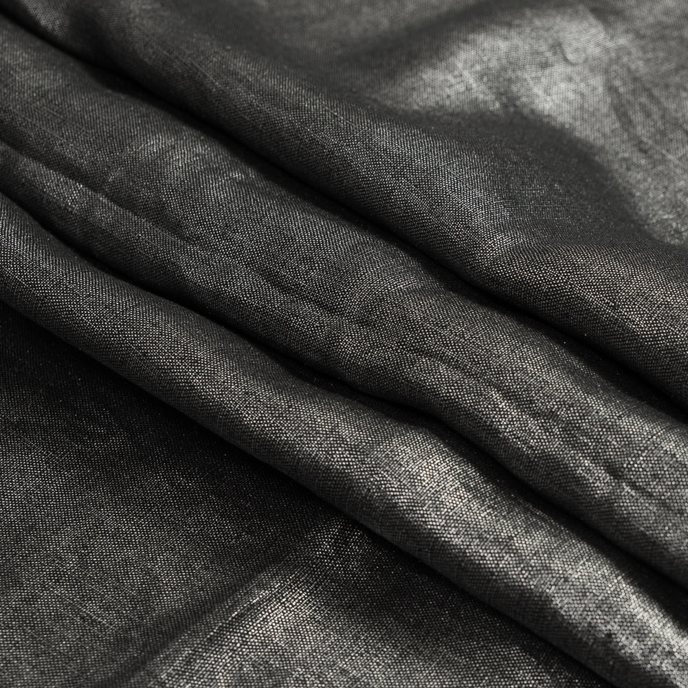 Lightweight Linen Woven with Metallic Silver Foil - Black - Simone Collection - Joann Fabrics