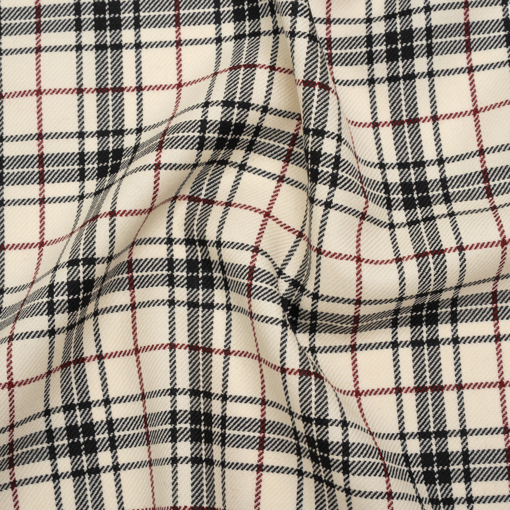 Virgin Wool Twill Made in Italy - Off White, Black and Wine Red Plaid - Joann Fabrics