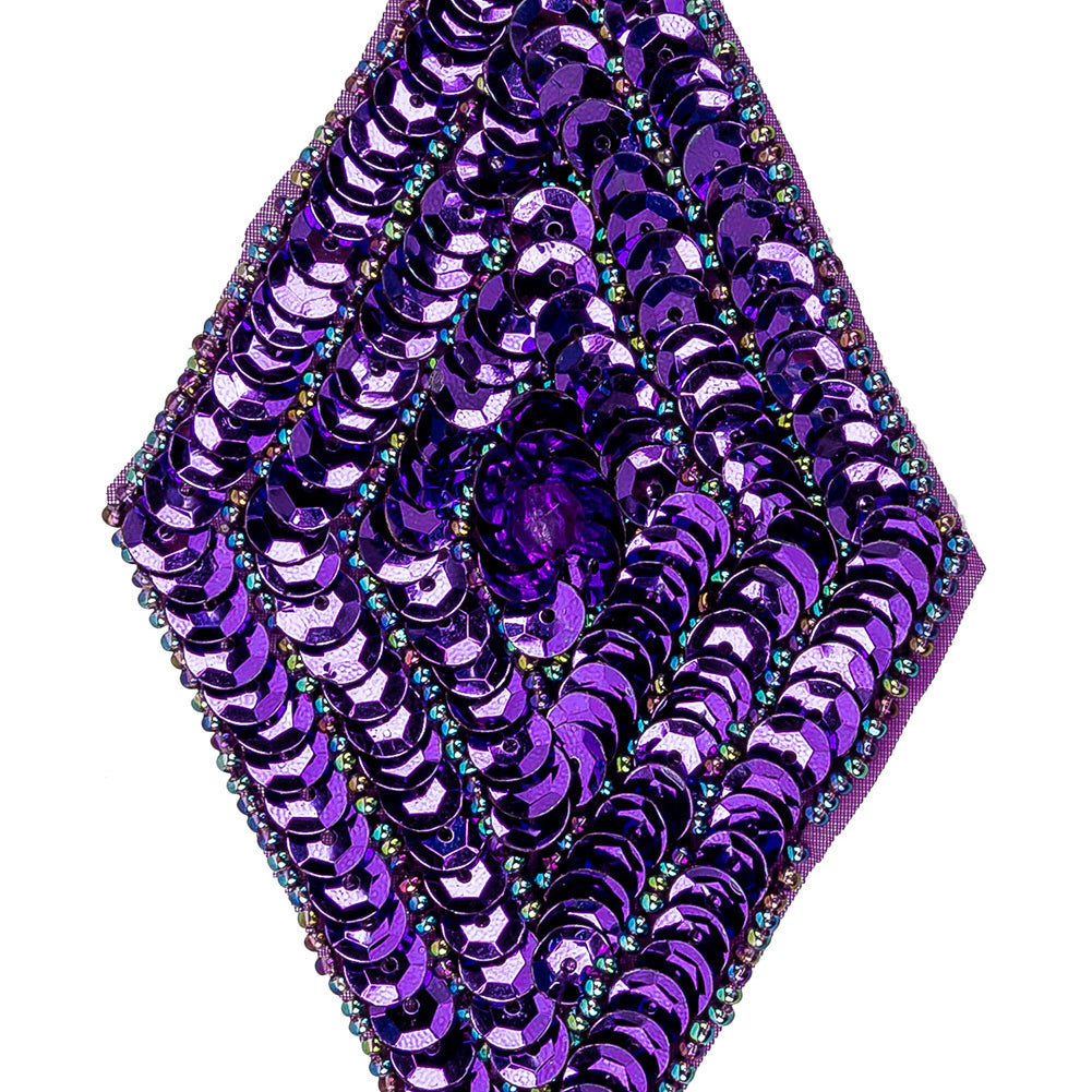 Vintage Purple Sequins and Oil Slick Iridescent Beaded Diamond Applique - 5