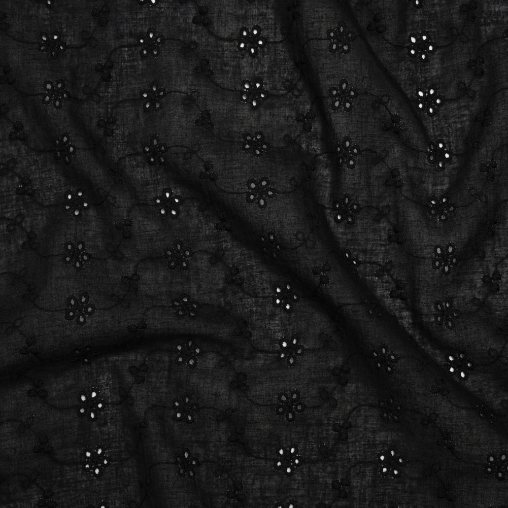 Embroidered Eyelet Cotton Voile - Black Wavy Daisy Vines - Naomi Collection - Joann Fabrics