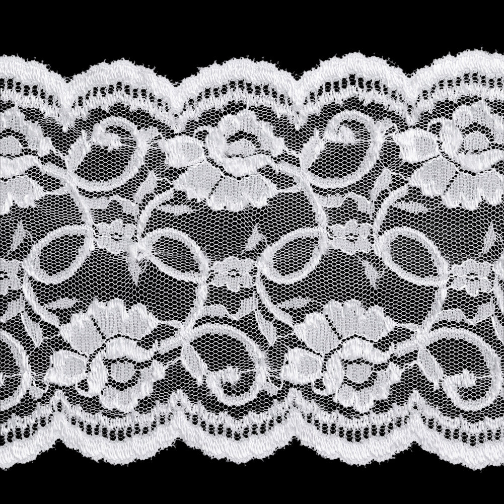 Luminous White Floral Embroidered Tulle Lace Trim with Scalloped Edges - 6.5