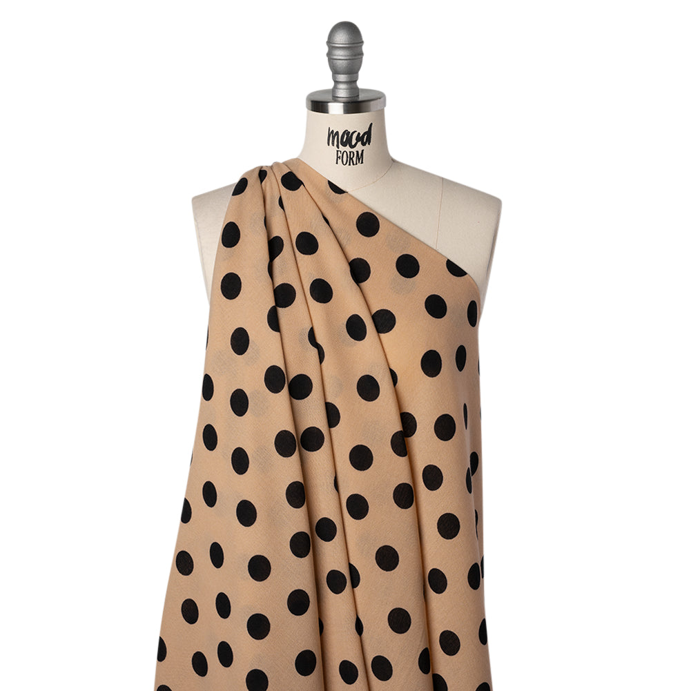 Linen-Look Polyester Woven Print - Black and Beige Polka Dots - Designer Deadstock - Joann Fabrics