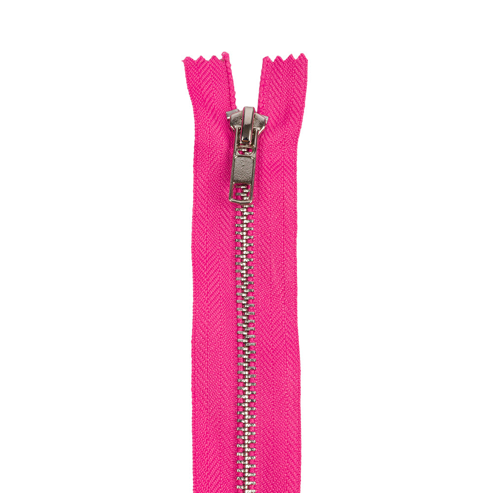 Fuchsia and Silver T5 Closed End Metal Zipper - 36