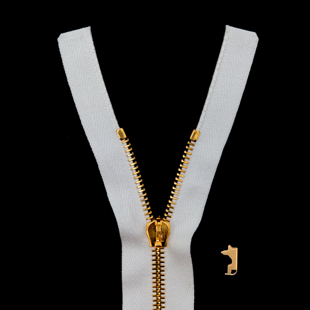 Mood Exclusive Italian White and Gold T5 Open End Metal Zipper - 27.5