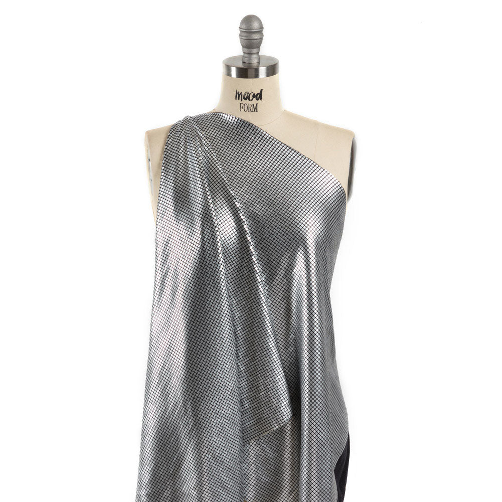 Squares Foiled Stretch Polyester Knit - Silver and Metallic Black - Heidi Collection - Joann Fabrics