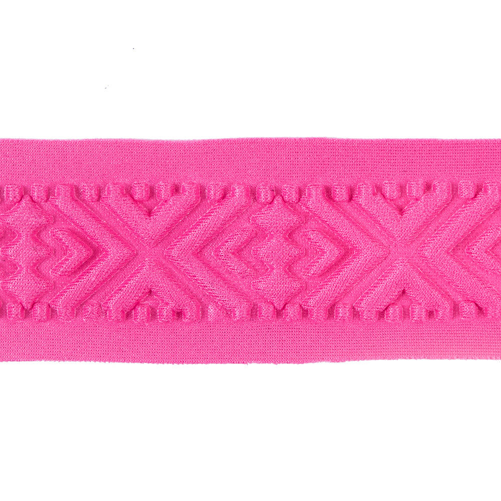 Italian Pink Geometric Embossed Double Knit Trim - 1.75