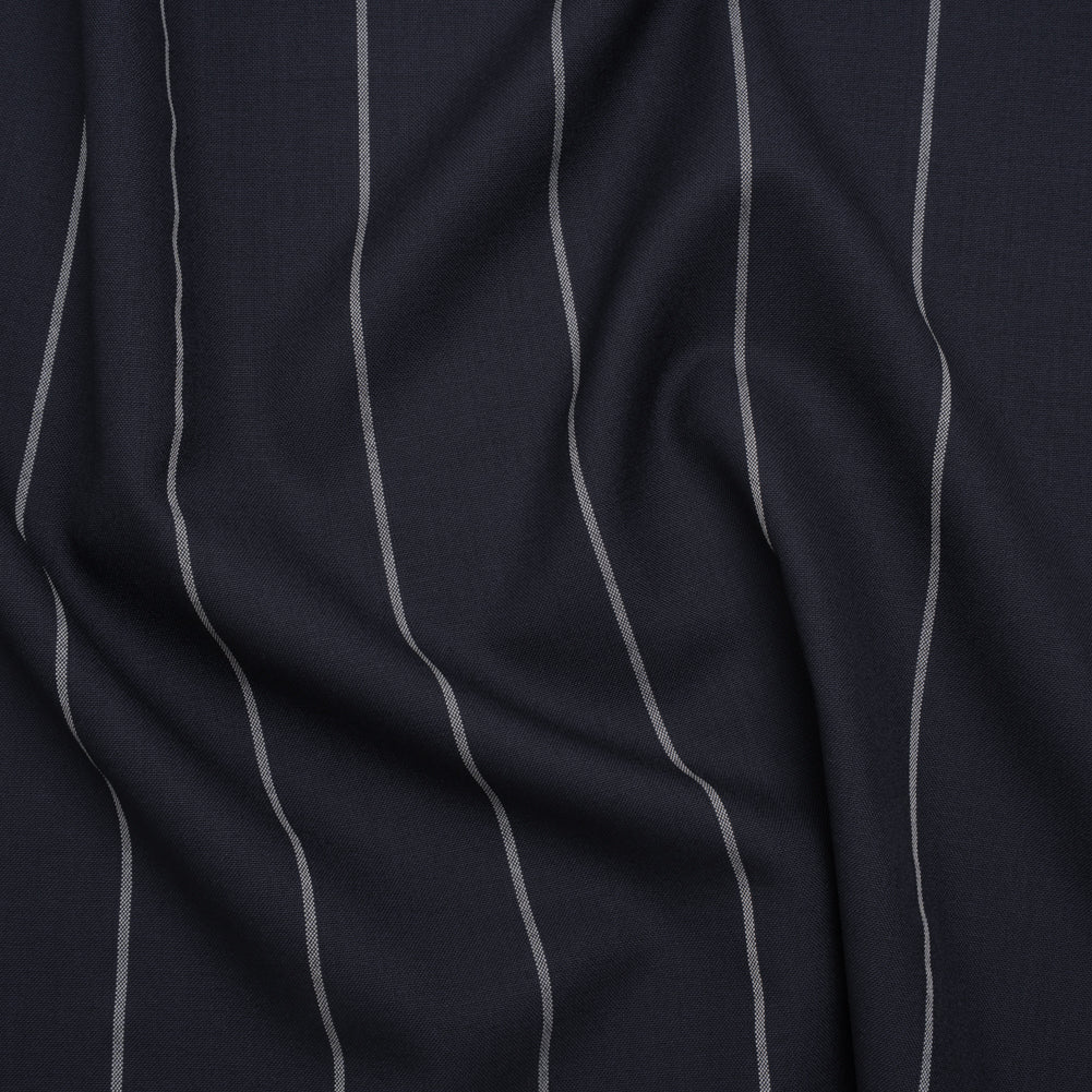 Virgin Wool Blend Suiting Made in Italy - Navy Blue and White Chalk Stripes - Joann Fabrics