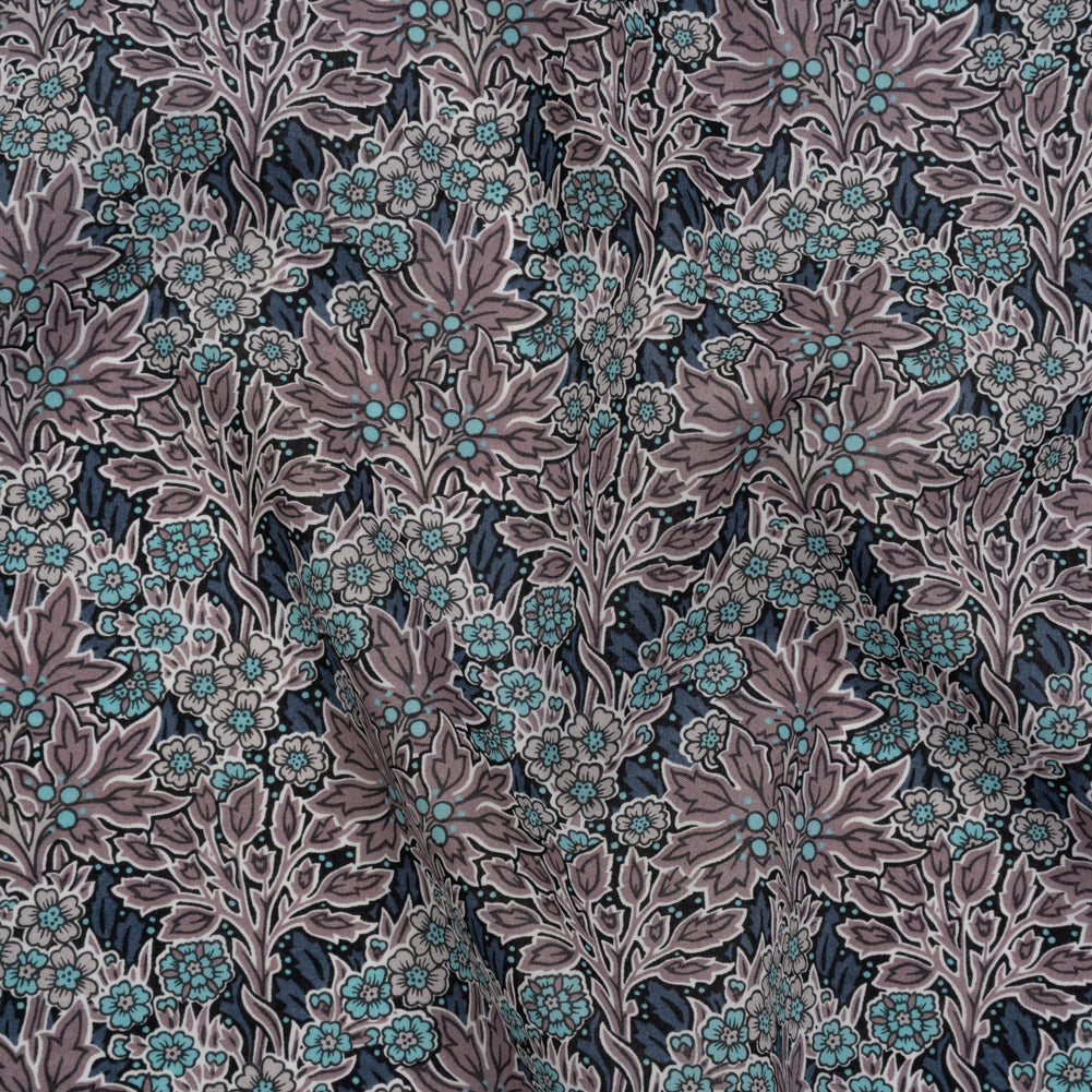 Liberty Fabrics Tana Lawn® - Aubrey Forest Blue - Blue and Orchid Purple Leafy Floral Chevrons - Joann Fabrics