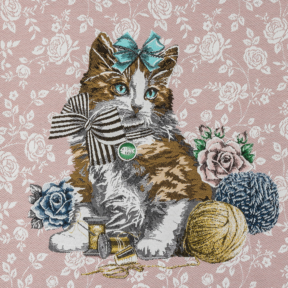 French Rose Posed with a Bow Cotton Blend Oversized Square Patch - 18.875