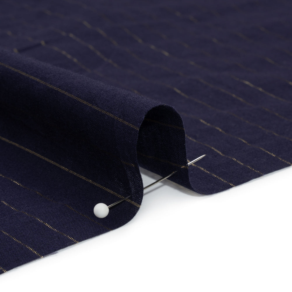 Famous Australian Designer Navy Cotton Voile with Metallic Gold Pinstripes - Joann Fabrics