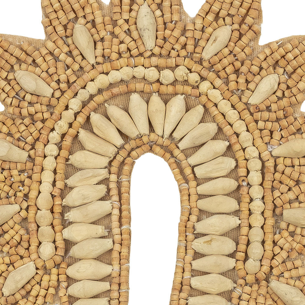 Vintage Tan and Natural Flower Rainbow Wood Beaded Applique - 3.75