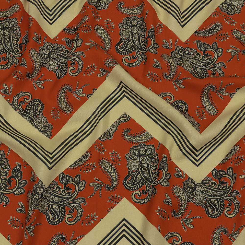 Linen and Rayon Woven - White and Orange Paisley and Chevron - Well Travelled Trails Print - Mood Exclusive Rockland Collection - Joann Fabrics