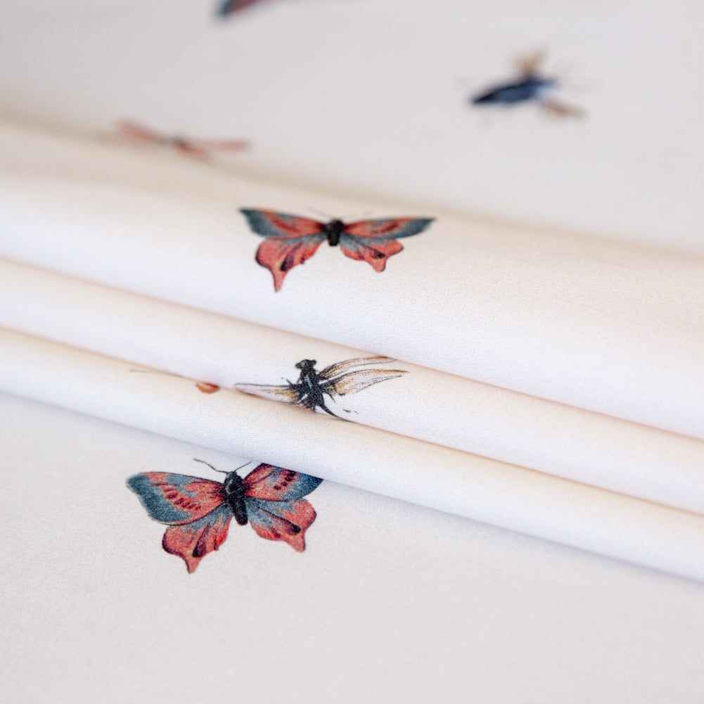 Stretch Cotton Sateen - Cream Insects - Butterfly Effect Print - Mood Exclusive Harvest Collection - Joann Fabrics