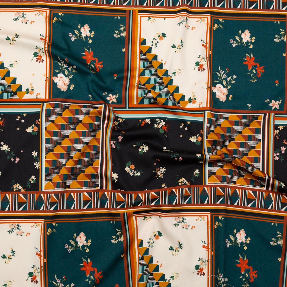 Stretch Cotton Sateen - Floral and Geometric Patchwork - Idle Hours Print - Mood Exclusive Kenko Collection - Joann Fabrics