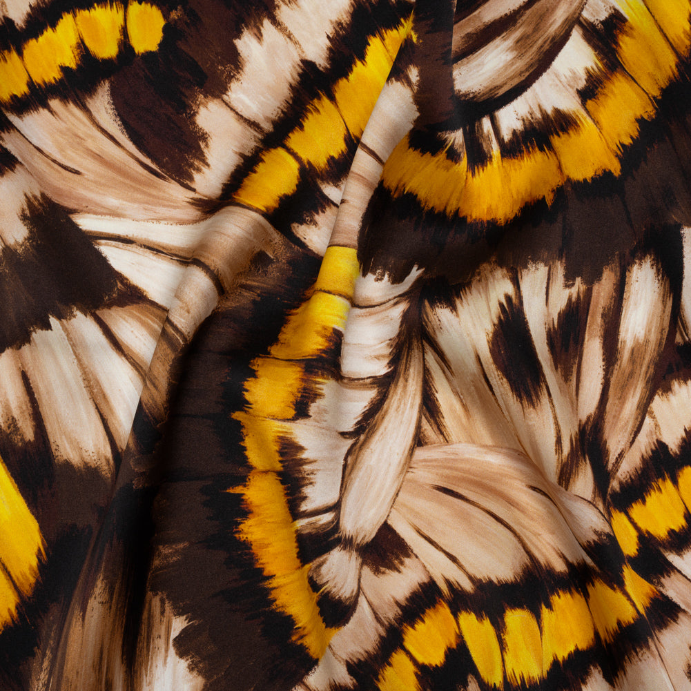 Silk Charmeuse Print 16MM, Made in Italy - Brown, Beige and Golden Yellow Butterfly Wings - Joann Fabrics