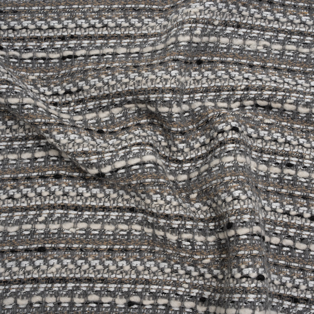 Metallic Wool Blend Tweed Made in Italy - White, Beige and Silver Stripes - Joann Fabrics