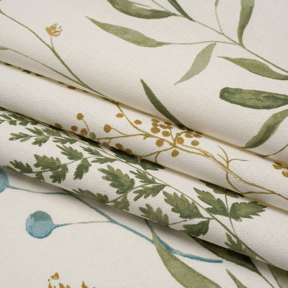 Printed Cotton Canvas - Duckegg Painted Wildflowers and Leaves - British Imported - Joann Fabrics