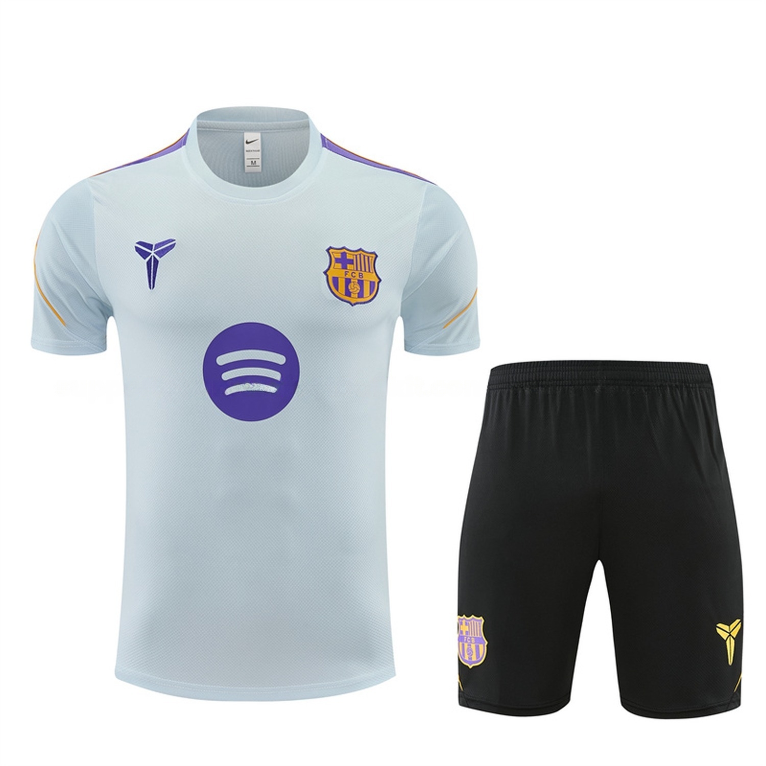 Barcelona 26-27 Short-Sleeve Training Set - Light Grey Top & Black Shorts - UnitedFutballJersey