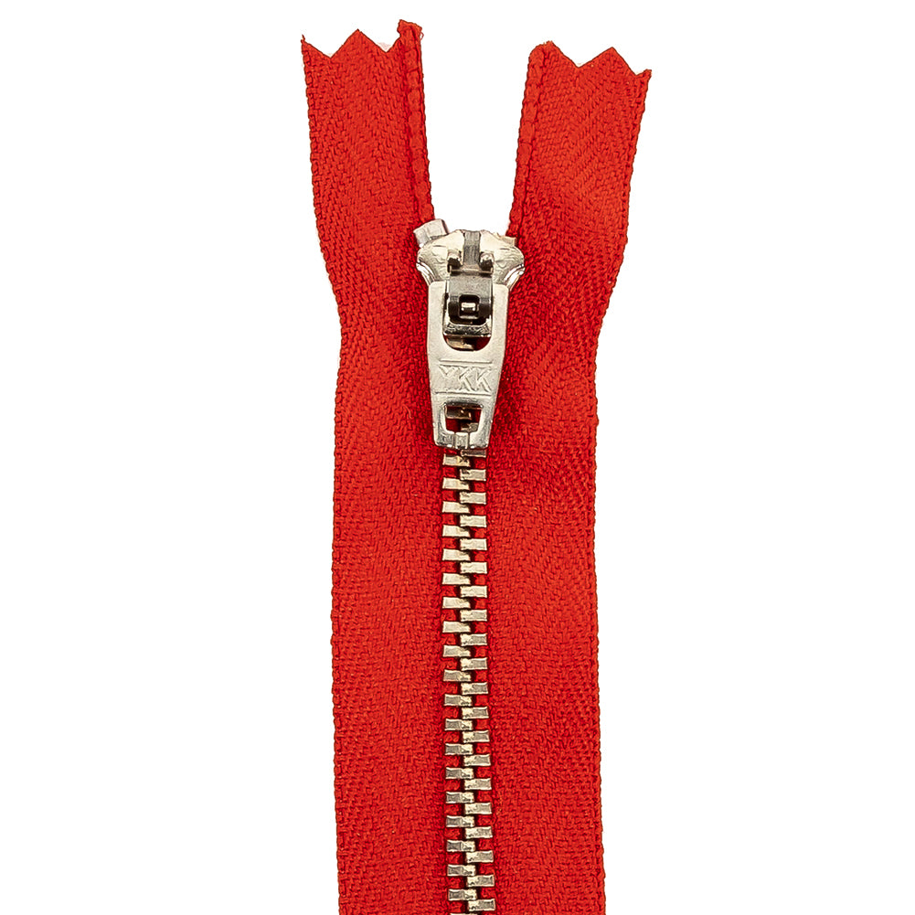 YKK Red Metal Closed Bottom Zipper with Silver Teeth - 5.5