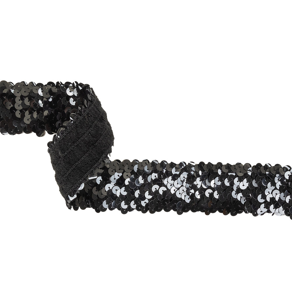 Black Four Row Stretch Sequins Trim - 1.5