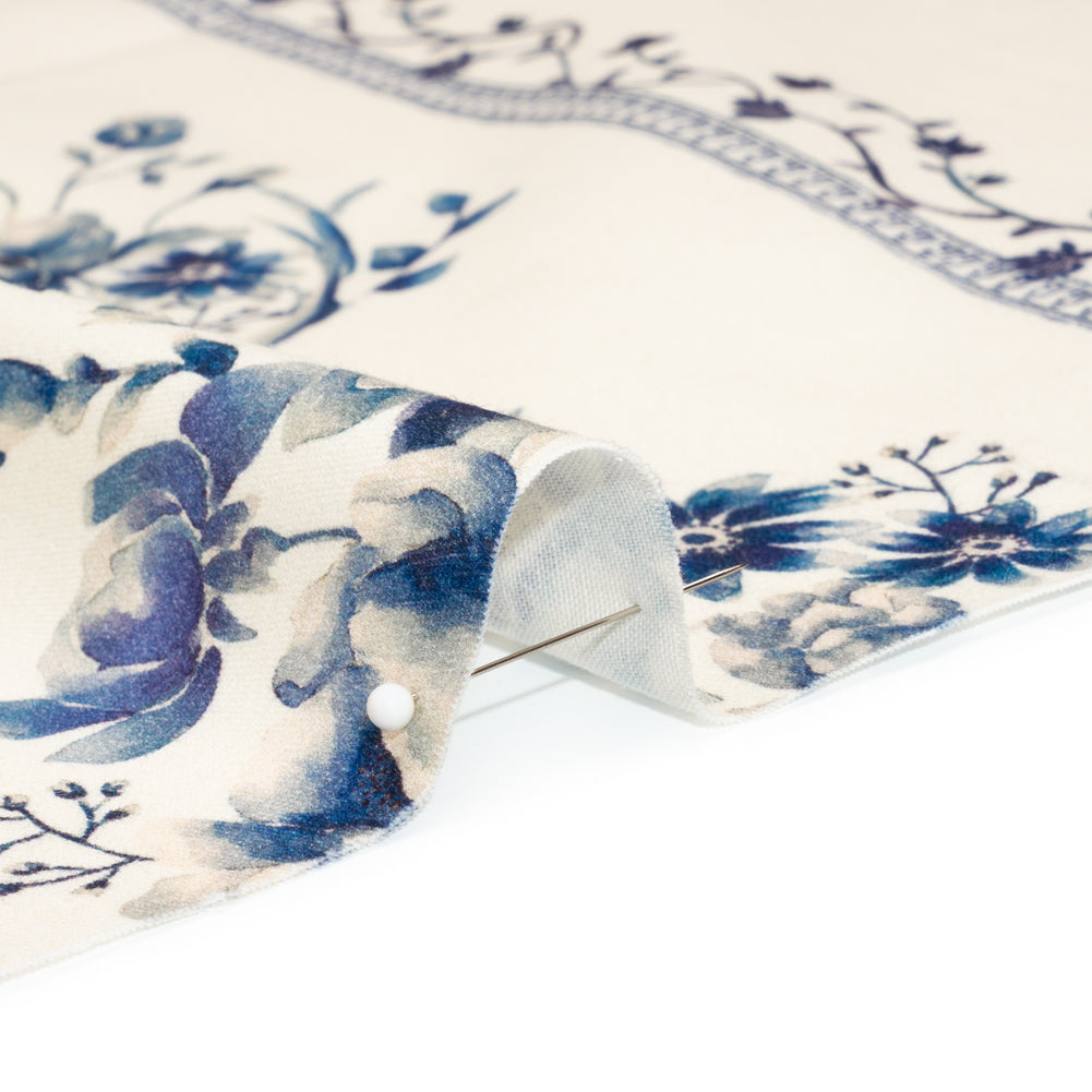Brushed Stretch Cotton Twill Print - Navy and White Floral Stripes - Mood Exclusive Pathway to Paradise - Joann Fabrics