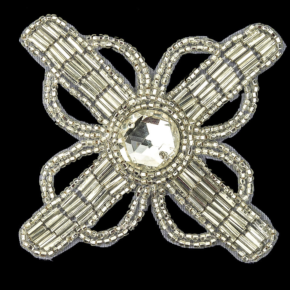 Vintage Crystal and Silver-lined Beaded Abstract Applique - 3.75