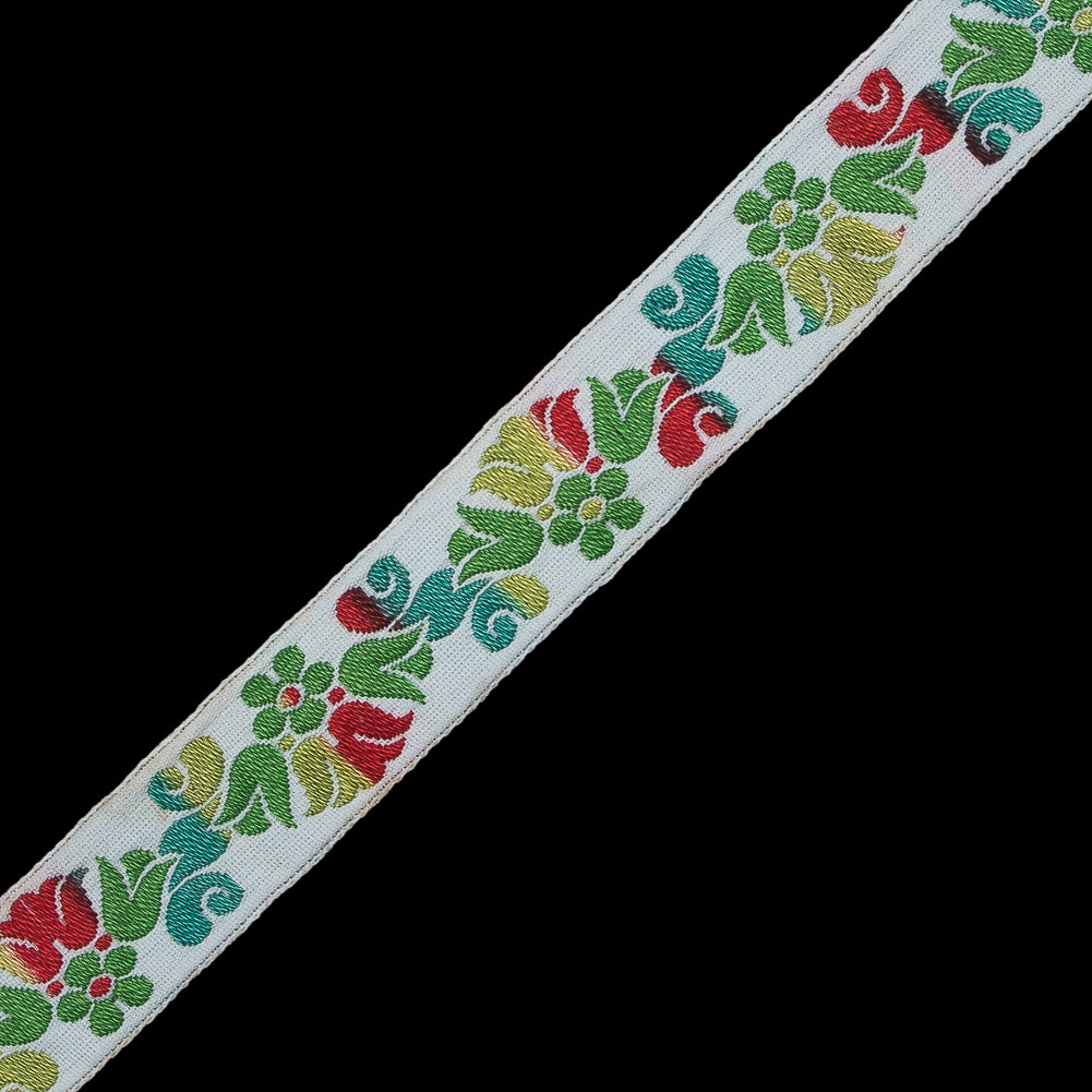 White, Green and Red Ombre Floral Jacquard Ribbon - 1