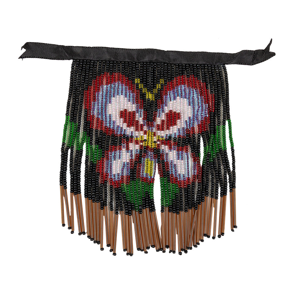 Vintage Red, Yellow and Black Butterfly Beaded Fringe Applique - 7