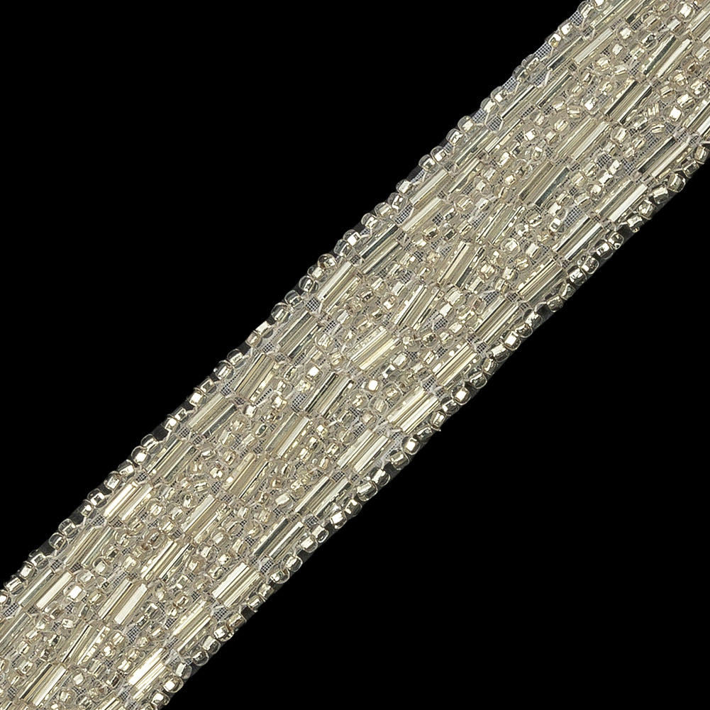 Vintage Silver Striped 12-Row Glass Seed and Bugle Beaded Trim - 0.75