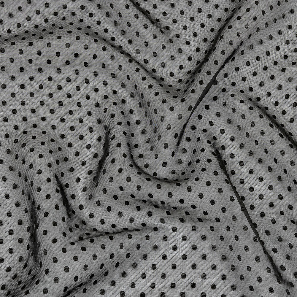 Famous Australian Designer Black Onyx Embroidered Dots and Diagonal Stripes Polyester and Viscose Chiffon - Joann Fabrics