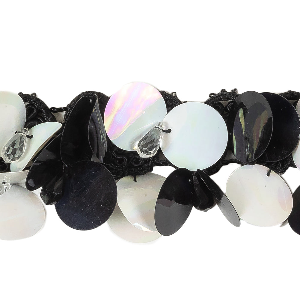 Vintage Black and Iridescent White Paillette Sequins and Beaded Braided Trim - 1.75