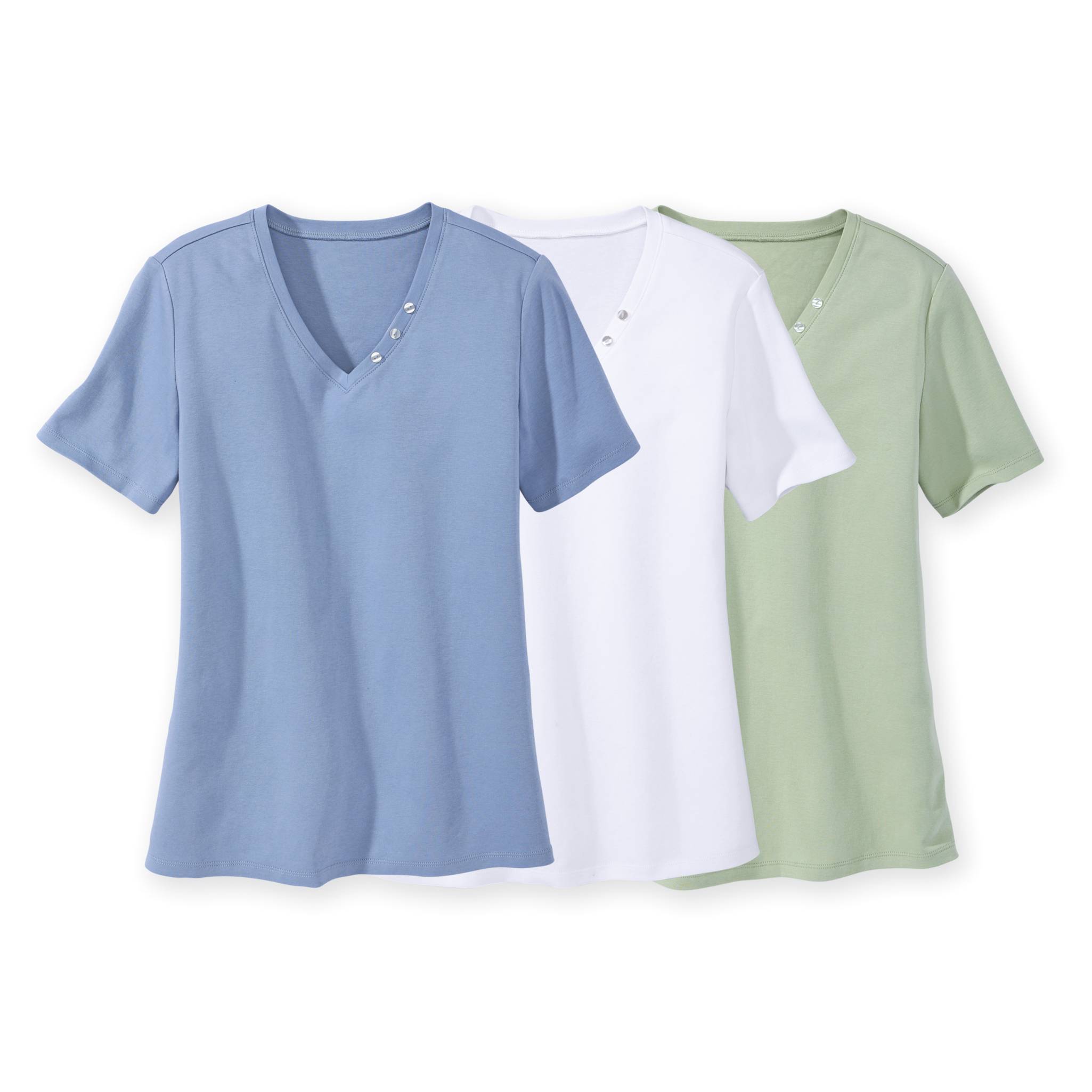 Supima Cotton Button-Accent V-Neck Top, Short Sleeves - Northstyle Catalog