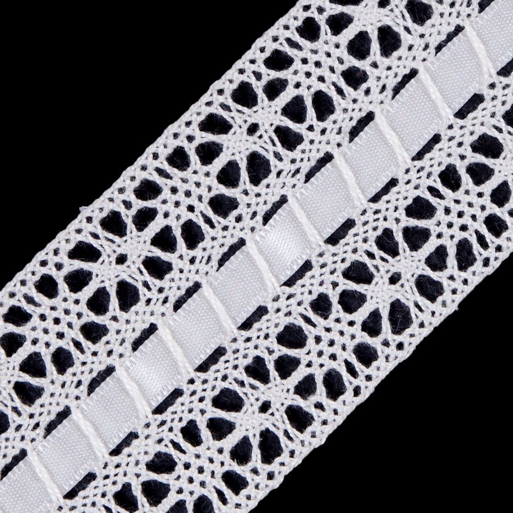 European Ivory Crochet Trim with Satin Ribbon Detail - 1.5