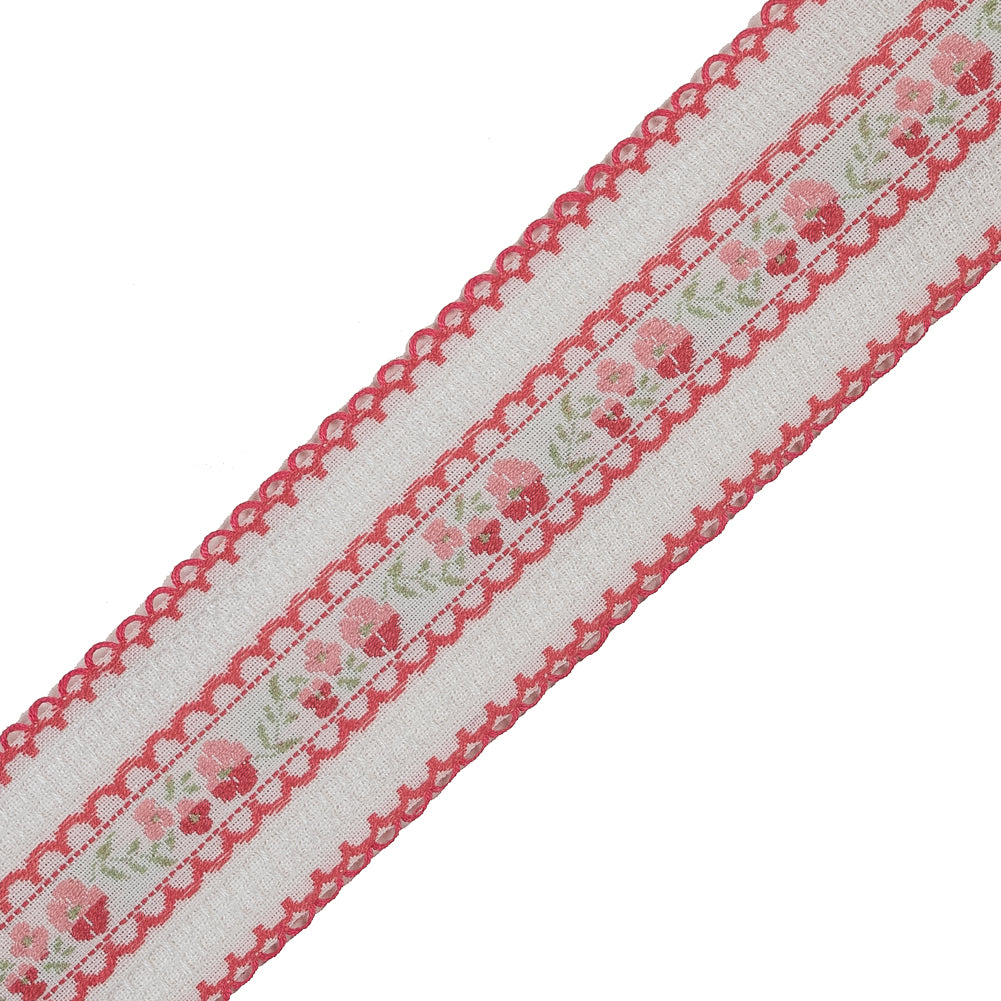 Pink and White Floral Woven Jacquard Ribbon - 1.5
