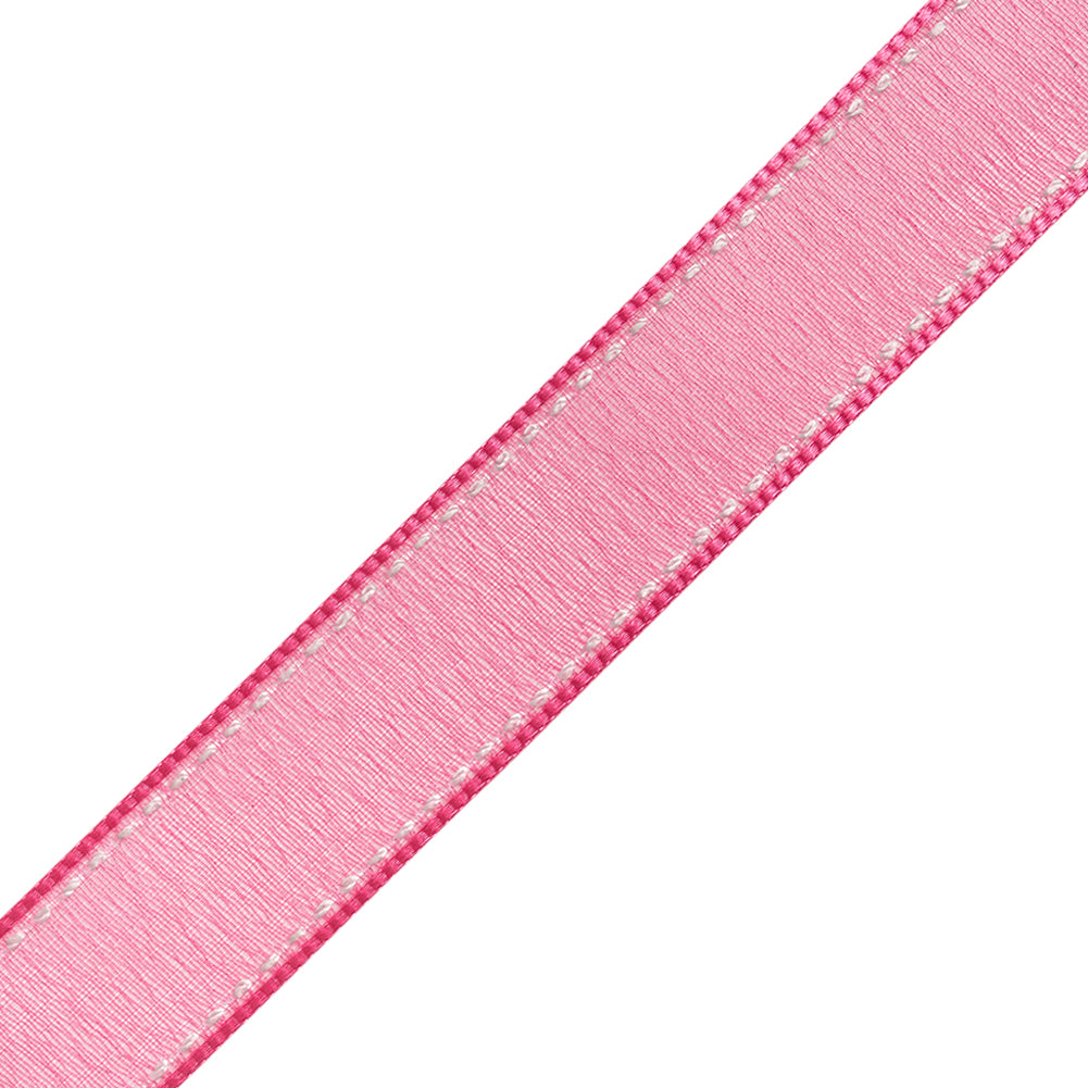 Sheer Ribbon with White Stitched Border - 0.75