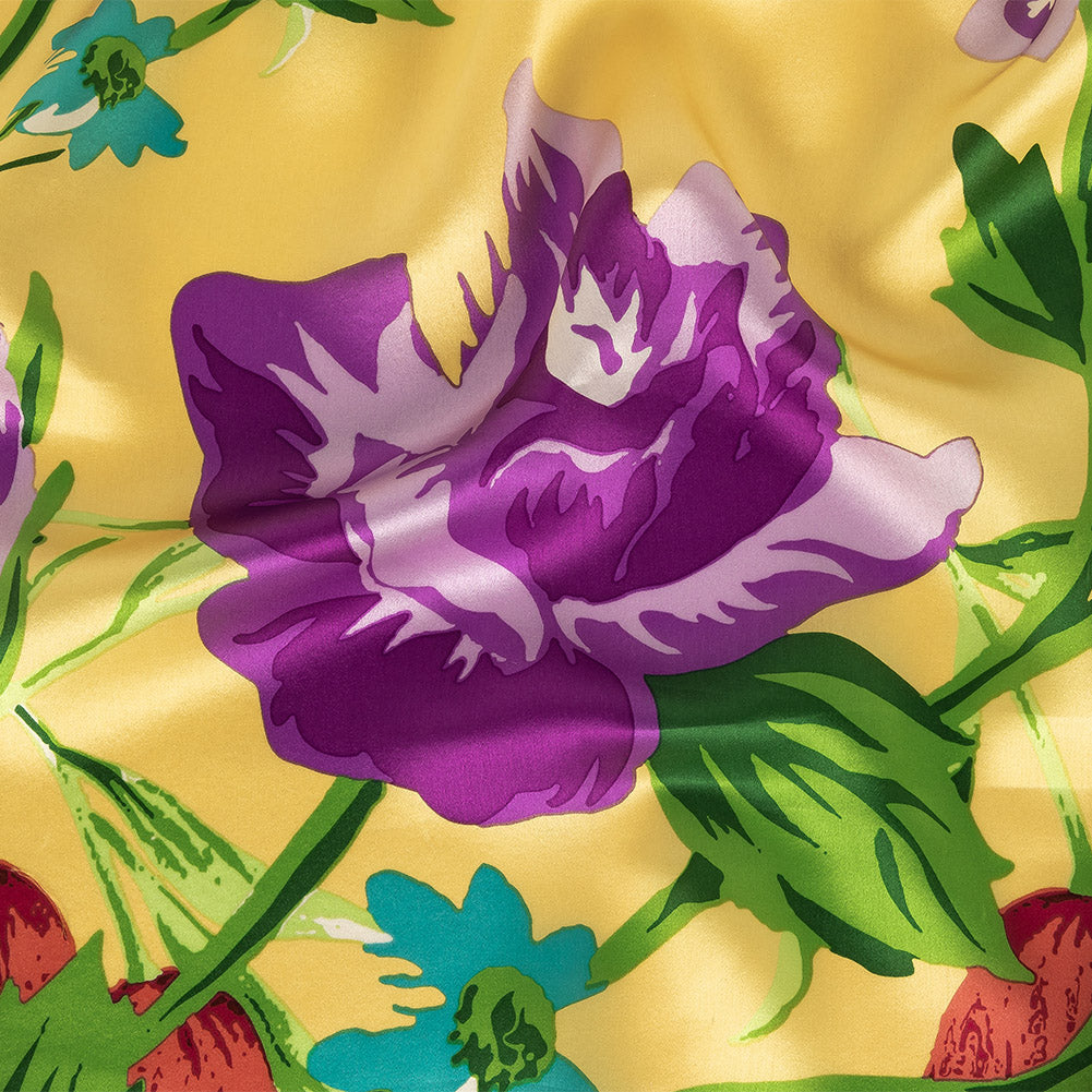Purple, Red and Yellow Floral Silk Charmeuse - Joann Fabrics