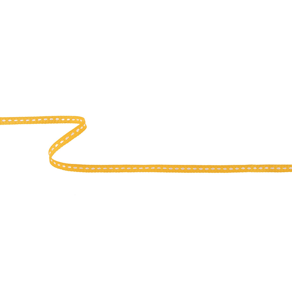 Golden Yellow Grosgrain Ribbon with Bright White Stitching - 0.25