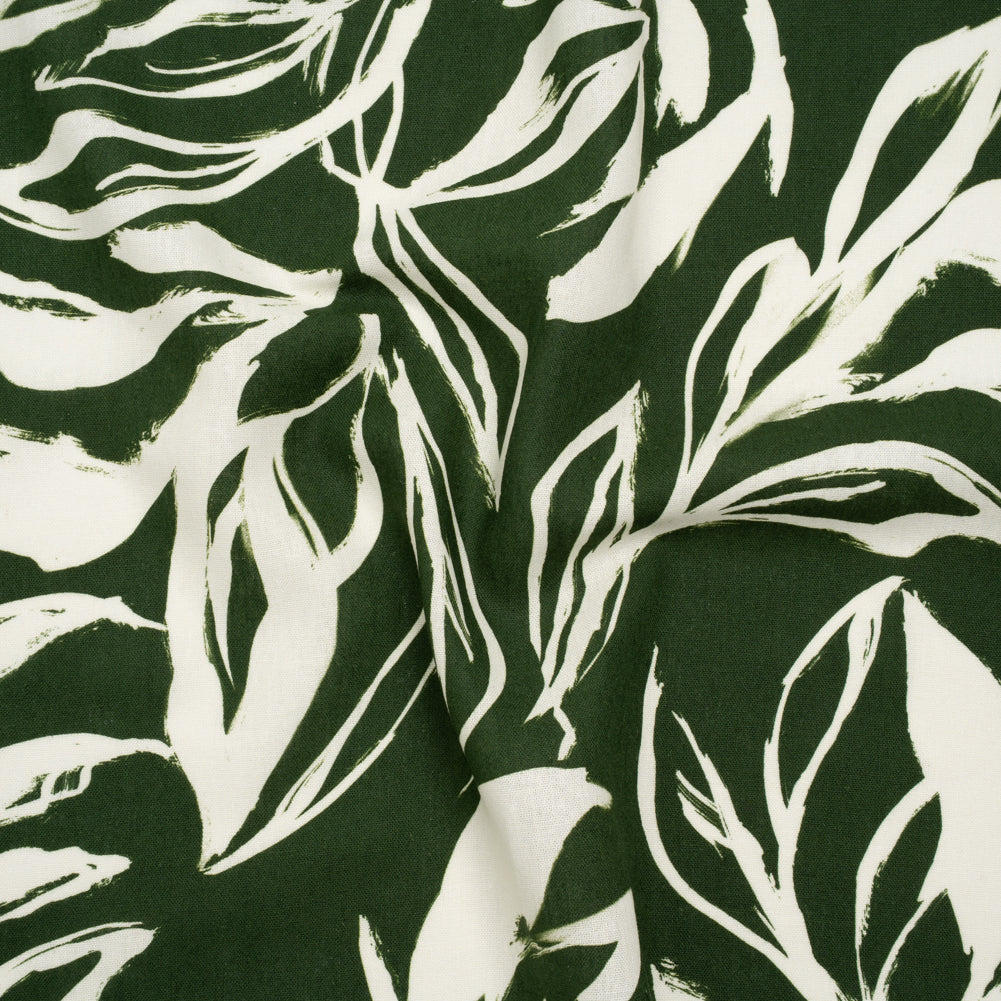 Linen and Rayon Woven - Forest Green and Cream Sketched Flowers - Mood Exclusive Sketchbook Garden Print - Joann Fabrics