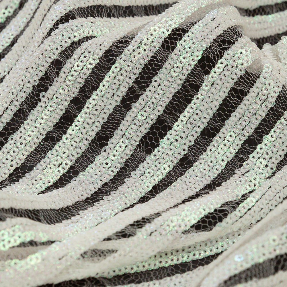 Netting with Baby Sequins - Glittery Green and Pink Iridescent Stripes on White - Joann Fabrics