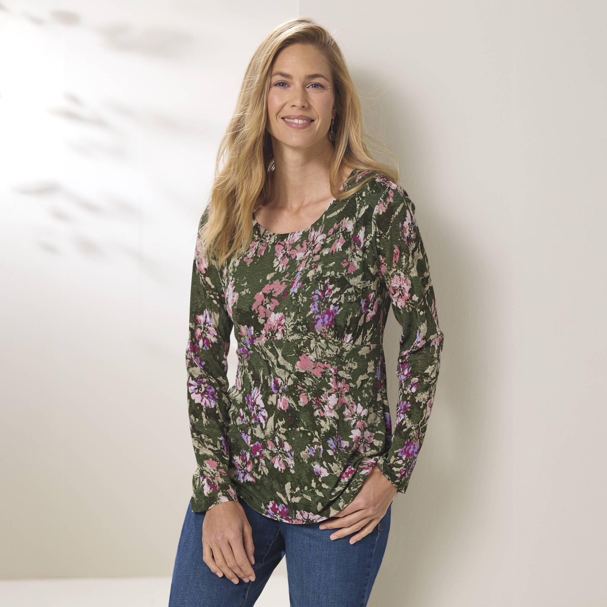 Lined Burnout Floral Top, Round Neck, Waist Seam, Unlined Sleeves - Northstyle Catalog
